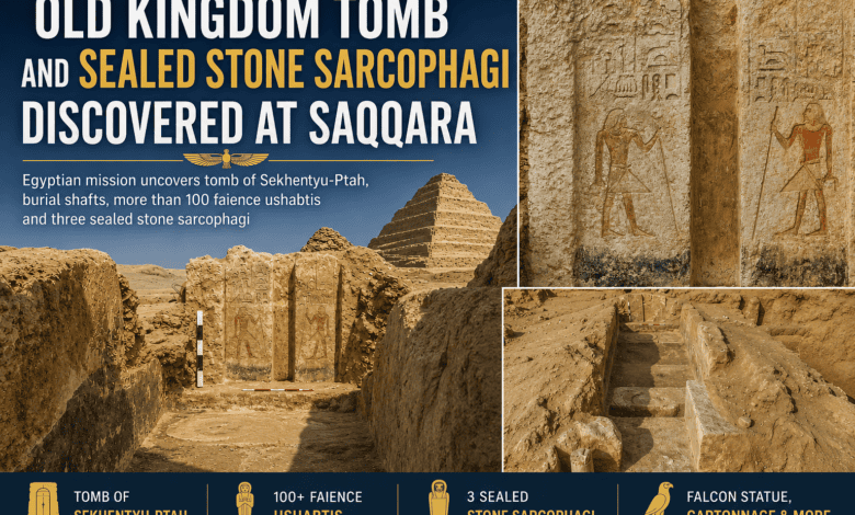 Old Kingdom Tomb and Sealed Stone Sarcophagi Discovered at Sakkara